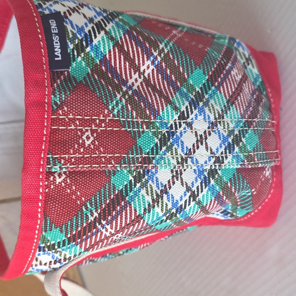 Lands’ End Plaid Tote – Red Handles, Canvas Carryall Boat Tote - Picture 11 of 14